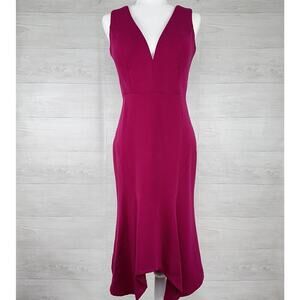 Bariano Sheath Cocktail Party Dress Sz L Magenta Pink V Neck Sleeveless Stretch‎